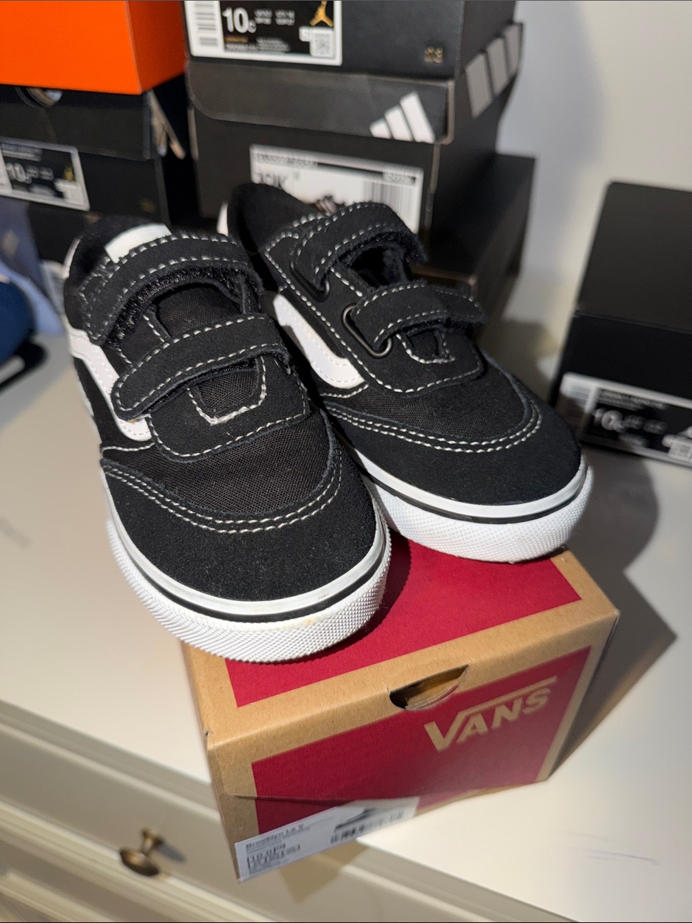 Vans Kids Black and White Velcro Canvas Sneakers